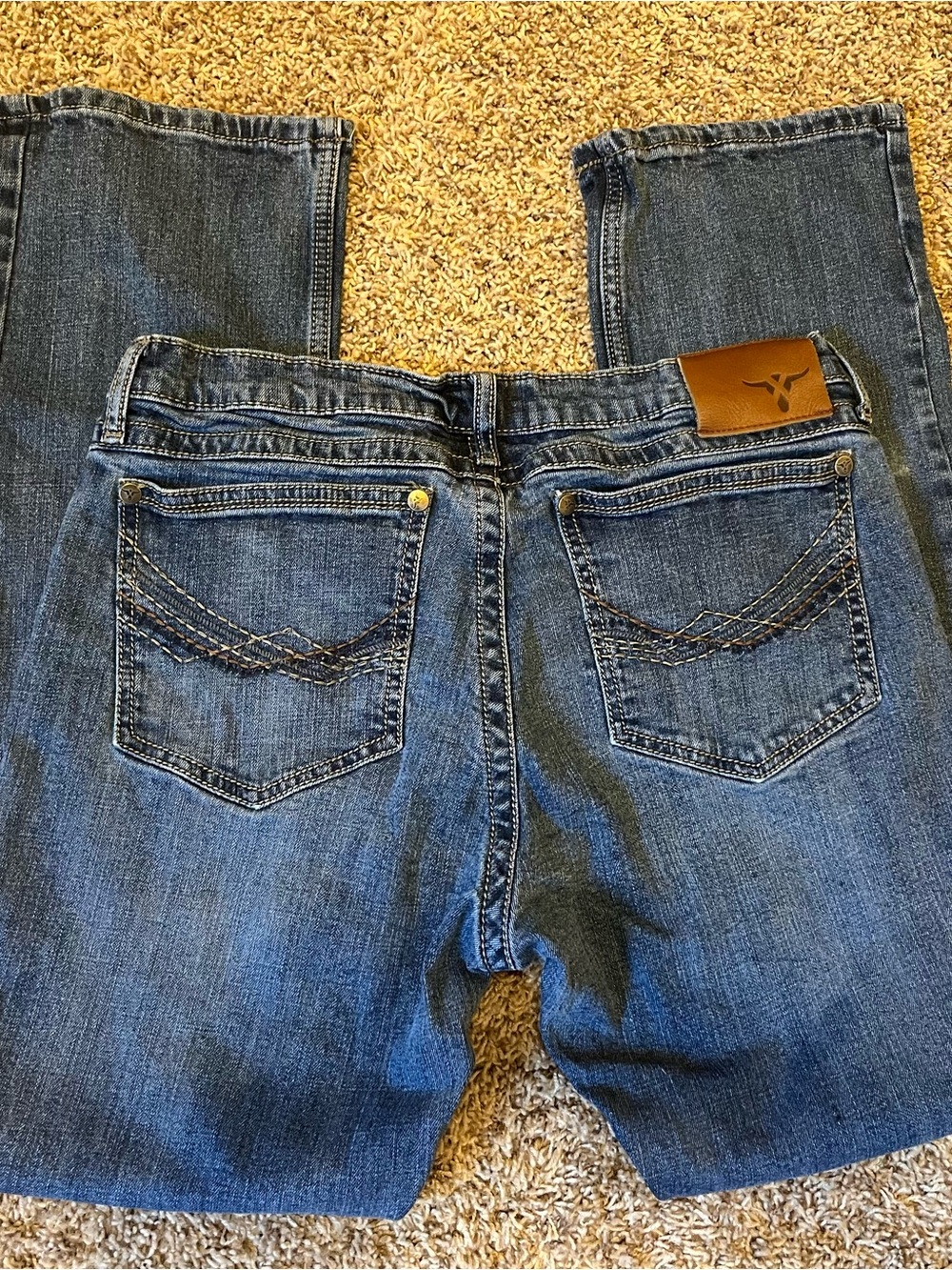 Wrangler 20x Straight Leg Blue Denim Jeans with Leather Patch